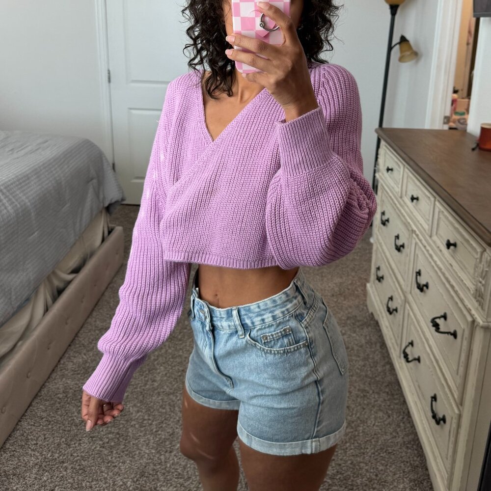 Lavender Cropped Wrap Sweater